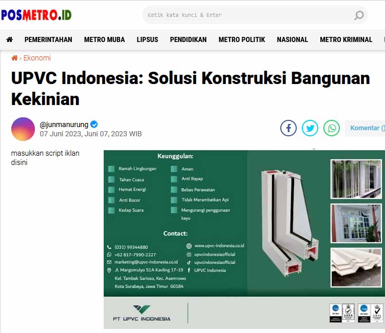 Tangkapan liputan Posmetro tentang UPVC Indonesia