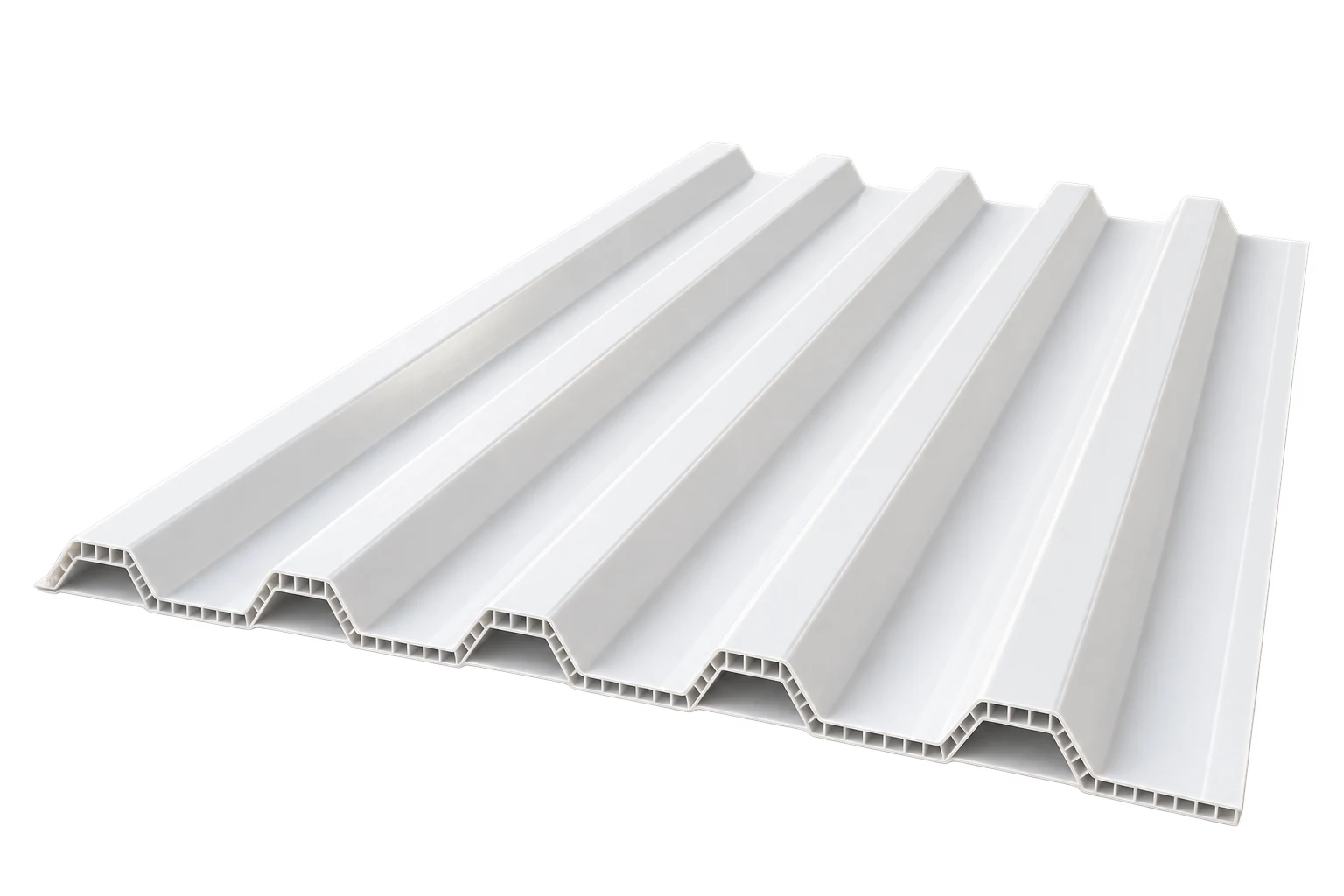 Visualisasi studio atap UPVC VASTROOF putih dengan profil berongga.